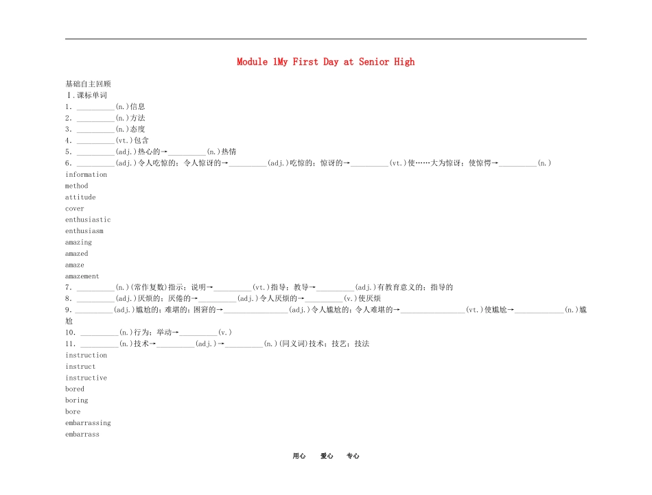 2011高考英语（外研版）总复习 学案：Module1 My First Day at Senior High（必修1）_第1页
