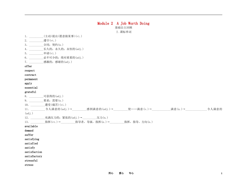 2011高考英语（外研版）总复习 学案：Module2 A Job Worth Doing（必修5）_第1页