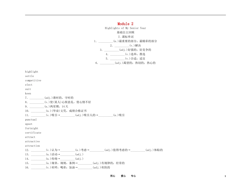 2011高考英语（外研版）总复习 学案：Module2 Highlights of My Senior Year（选修7）_第1页