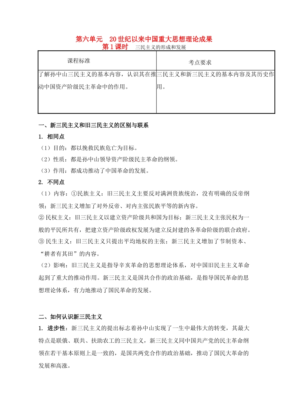 2011高考历史总复习学案练案一体化 第6单元 20世纪以来中国重大思想理论成果 讲解全面 习题详解 新人教版必修3_第1页