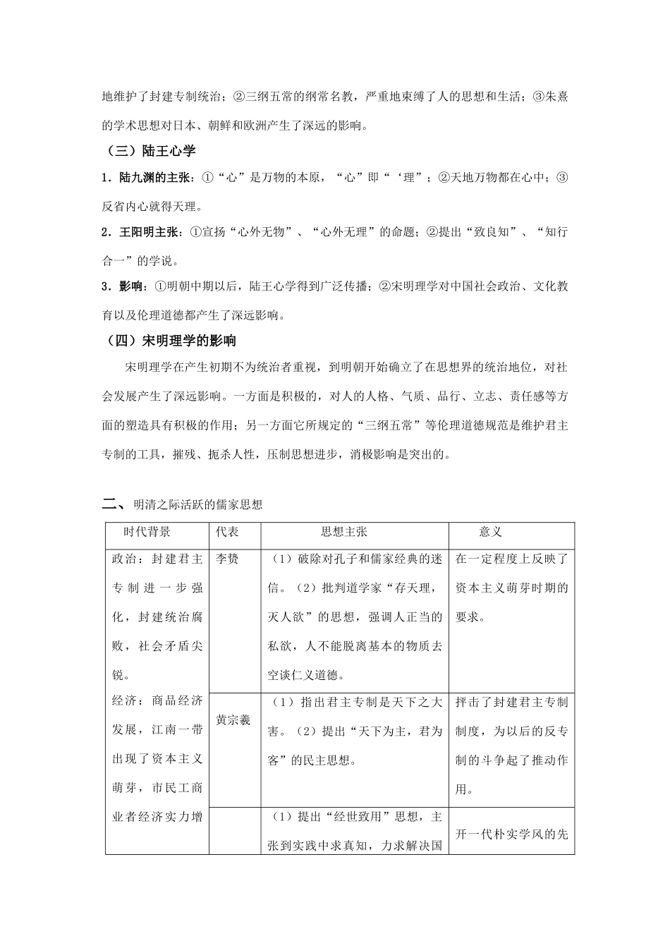 2011版高考历史一轮复习 17.2 宋明理学及明清之际活跃的儒家思想精品学案 必修3_第2页