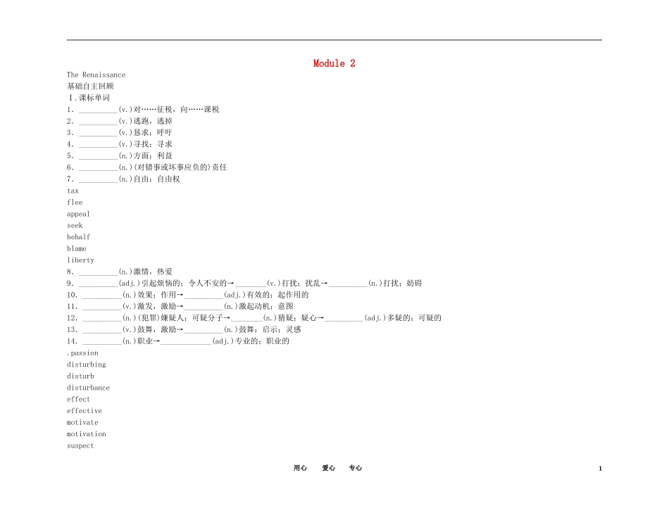 2011高考英语（外研版）总复习 学案：Module2 The Renaissance（选修8）_第1页