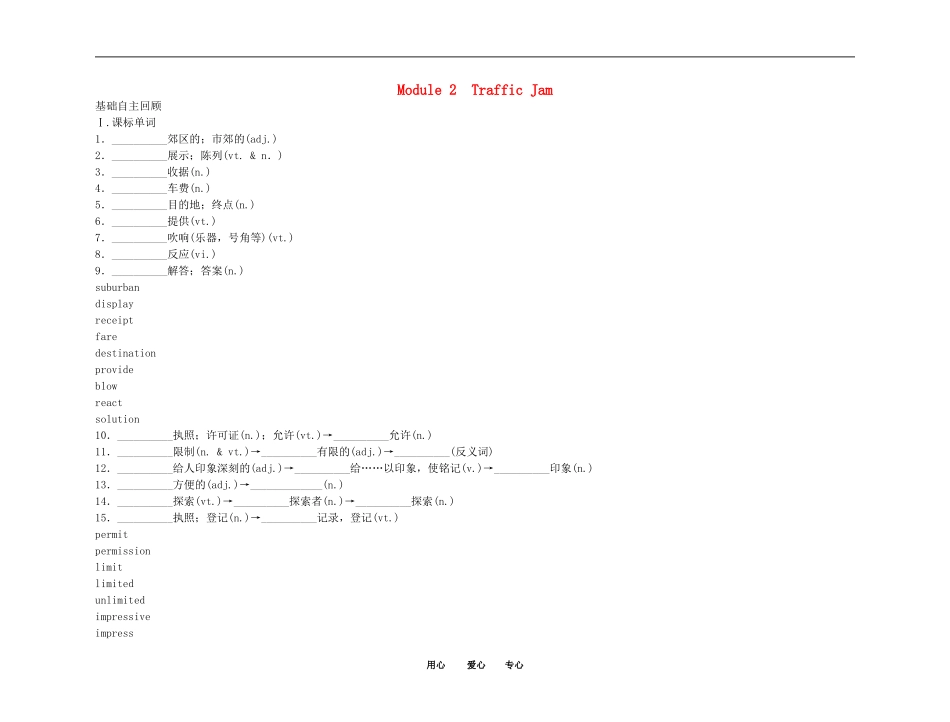 2011高考英语（外研版）总复习 学案：Module2 Traffic Jam（必修4）_第1页