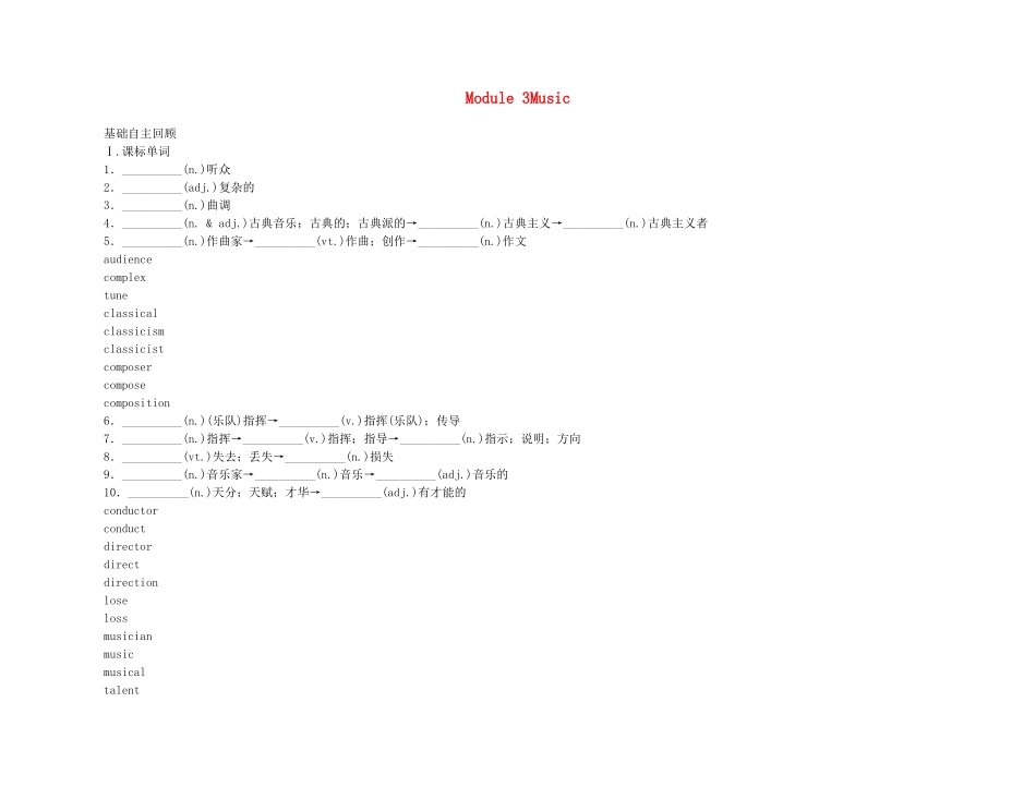 2011高考英语（外研版）总复习 学案：Module3 Music（必修2）_第1页