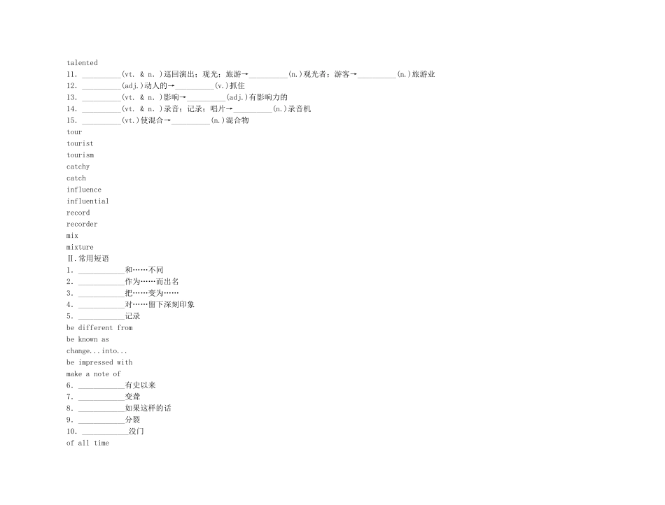 2011高考英语（外研版）总复习 学案：Module3 Music（必修2）_第2页