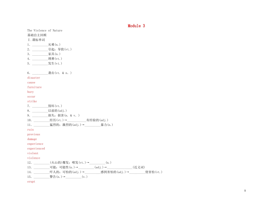 2011高考英语（外研版）总复习 学案：Module3 The Violence of Nature（必修3）_第1页