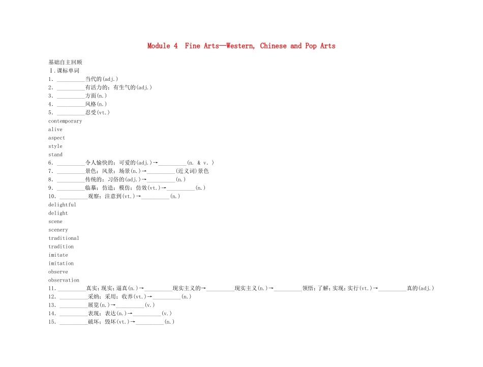2011高考英语（外研版）总复习 学案：Module4 Fine Arts－Western, Chinese and Pop Arts（必修2）_第1页