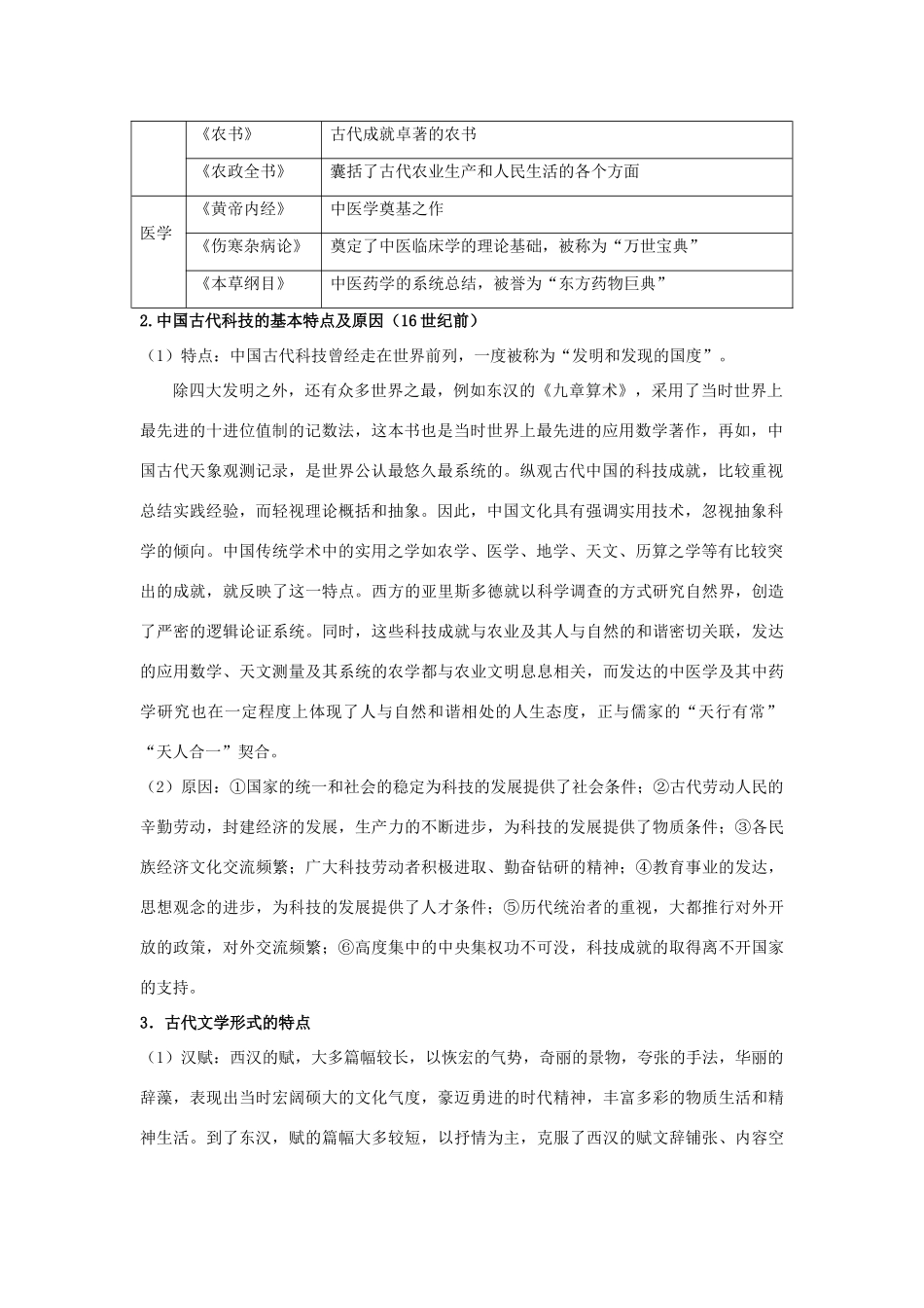 2011版高考历史一轮复习 第十九单元《古代中国的科学技术与文学艺术》单元复习精品学案 必修3_第2页