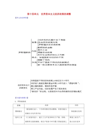 2011版高考历史一轮复习 第十四单元《世界资本主义经济政策的调整》单元复习精品学案 必修2
