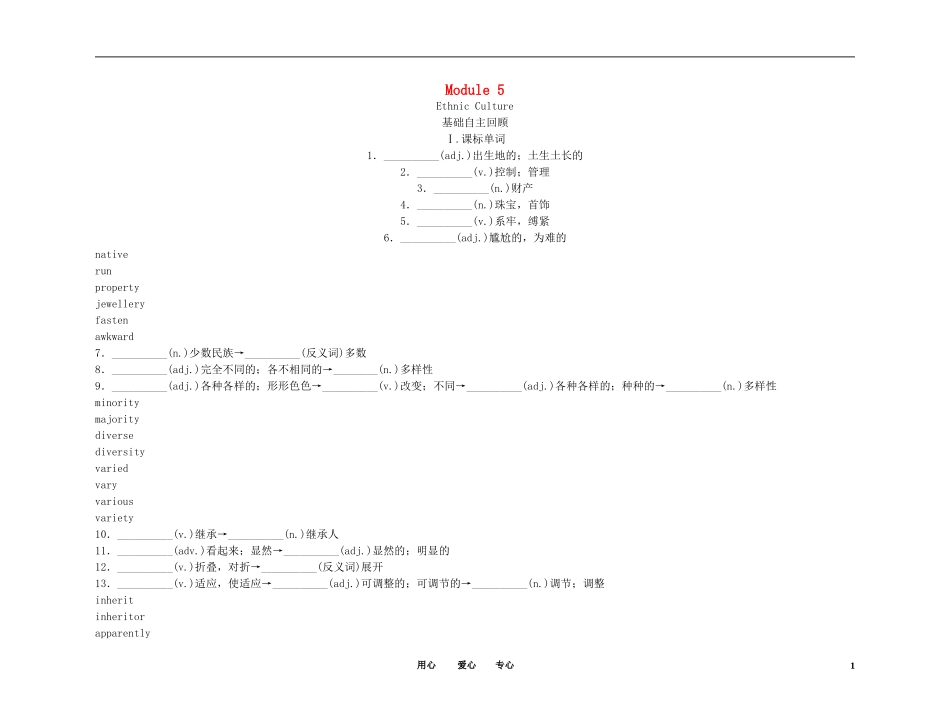 2011高考英语（外研版）总复习 学案：Module5 Ethnic Culture（选修7）_第1页