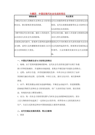 2011高考历史总复习学案练案一体化 专题四 中国近现代社会生活的变迁 人民版必修2