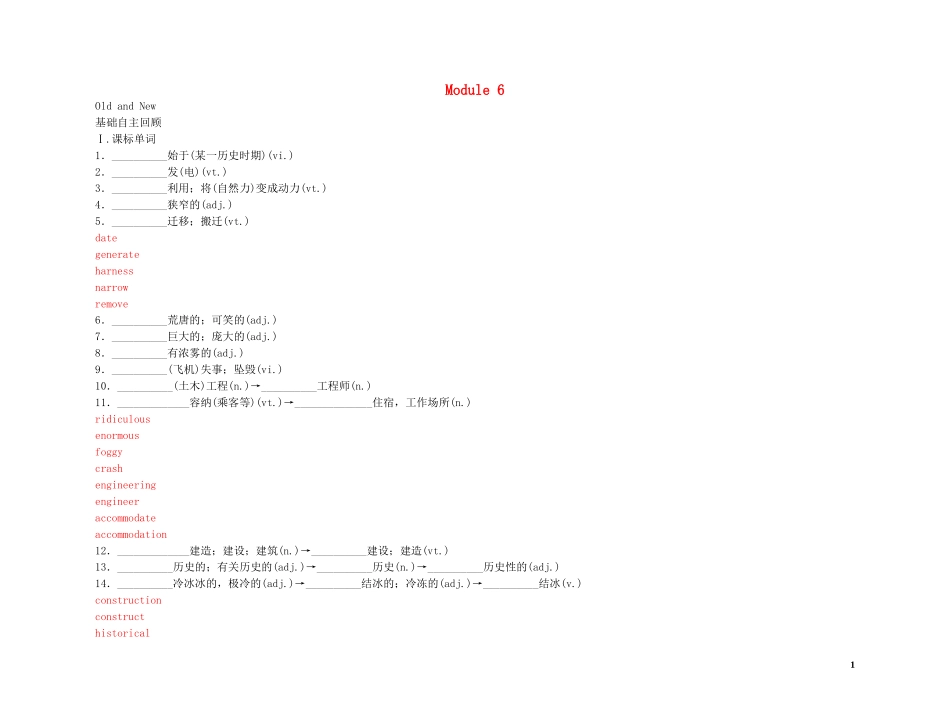 2011高考英语（外研版）总复习 学案：Module6 Old and New（必修3）_第1页