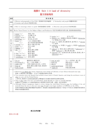 2011版高考英语一轮复习 Unit1 A land of diversity精品学案 新人教版选修8