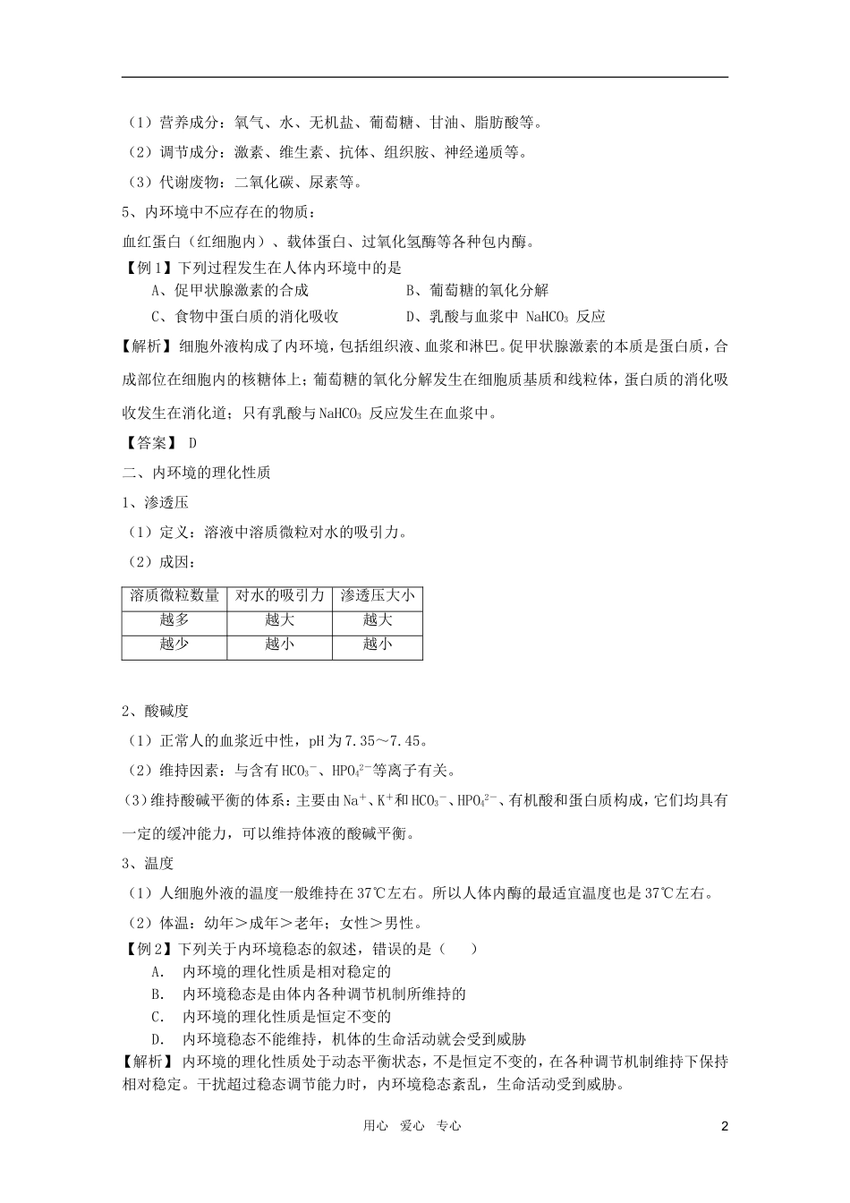 2011高考生物一轮复习 1.1 细胞生活的环境精品复习学案 必修3_第2页