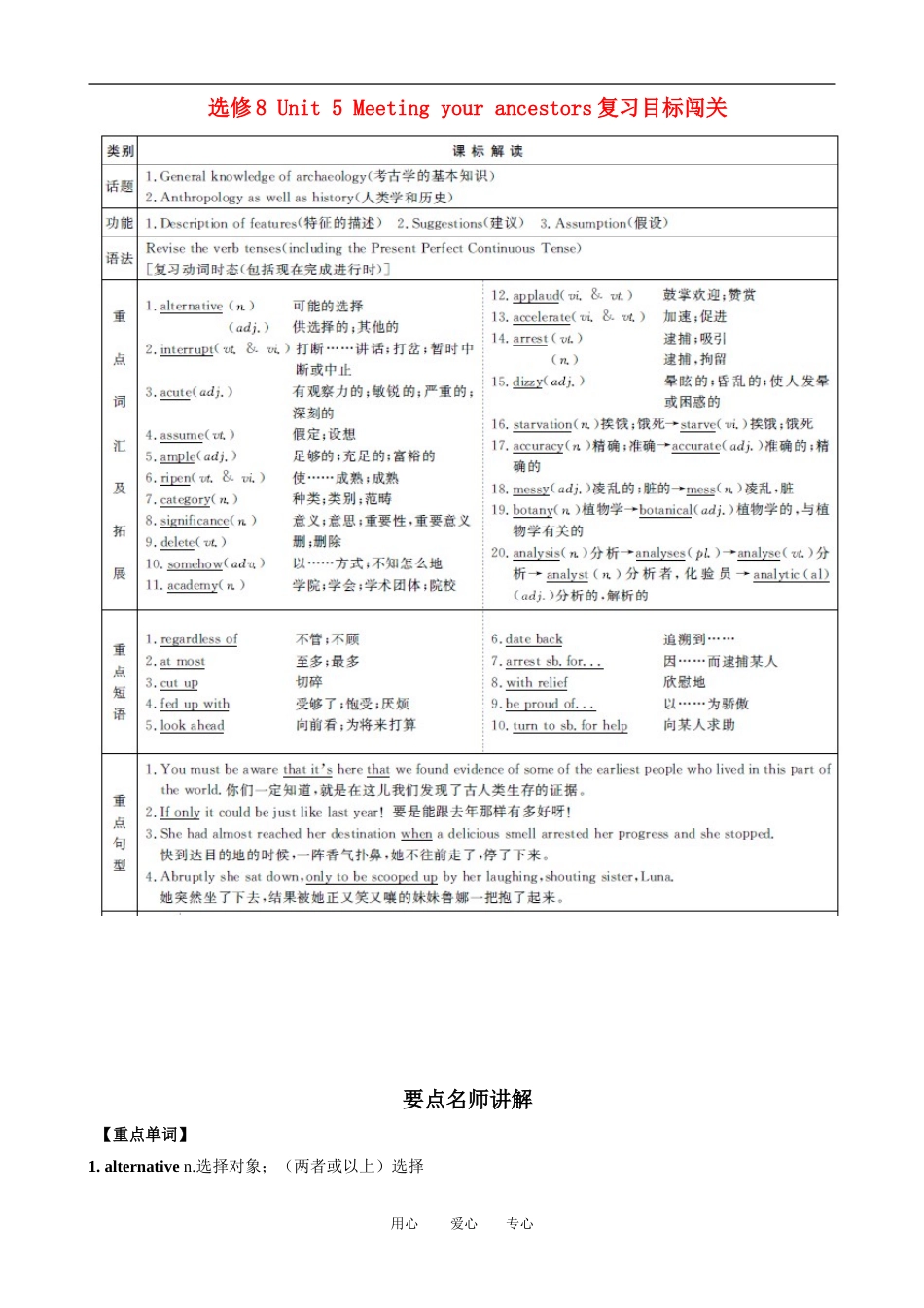 2011版高考英语一轮复习 Unit5 Meeting your ancestors精品学案 新人教版选修8_第1页