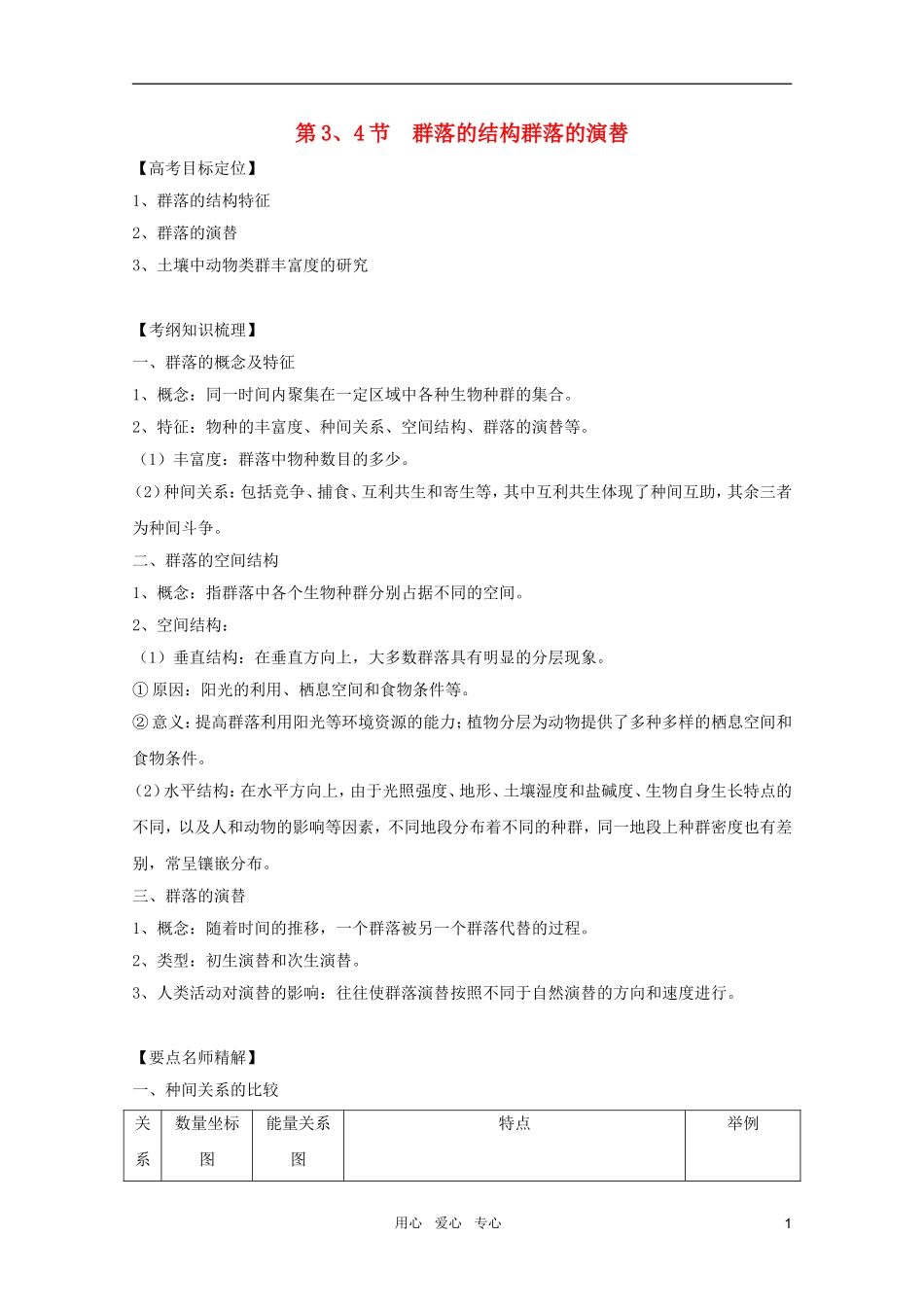 2011高考生物一轮复习 4.3 群落的结构 群落的演替精品复习学案 必修3_第1页