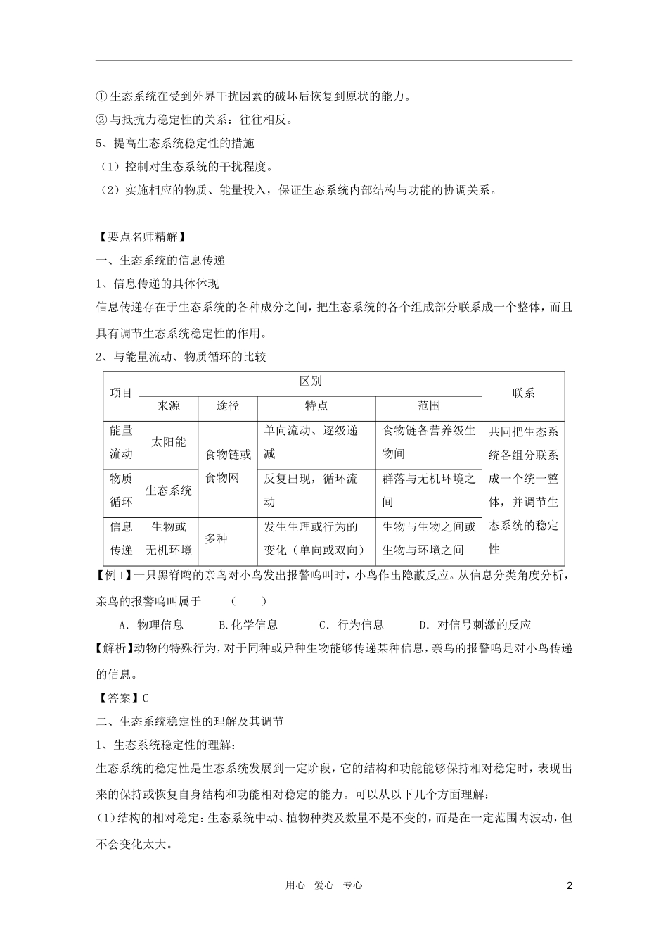 2011高考生物一轮复习 5.4 生态系统的信息传递 生态系统的稳定性精品复习学案 必修3_第2页