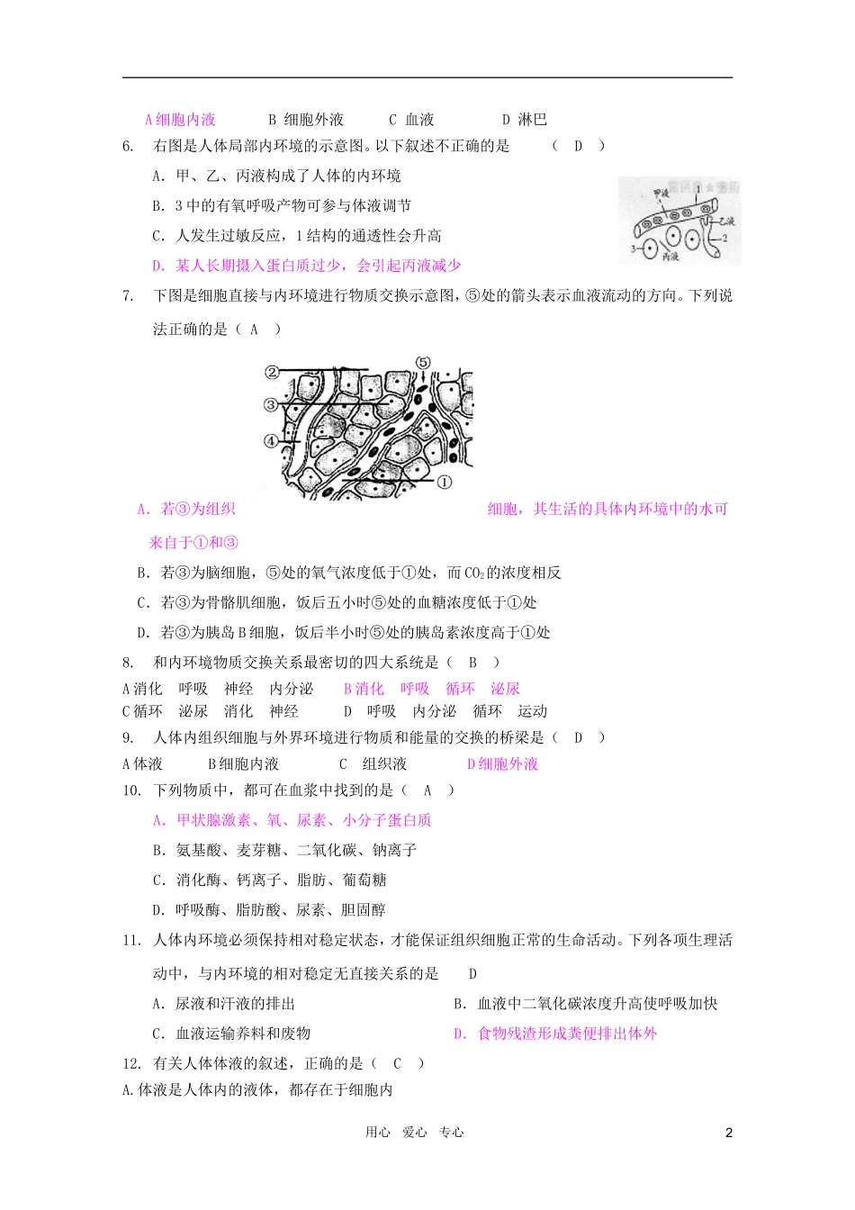 2011高考生物一轮复习 第1章 人体的内环境与稳态精品复习学案 必修3_第2页