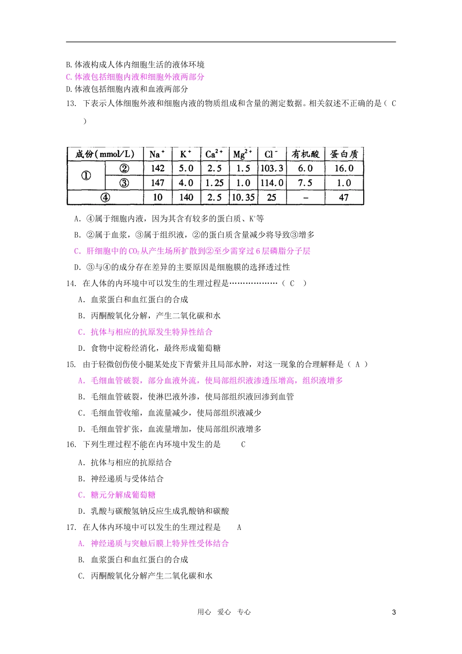 2011高考生物一轮复习 第1章 人体的内环境与稳态精品复习学案 必修3_第3页