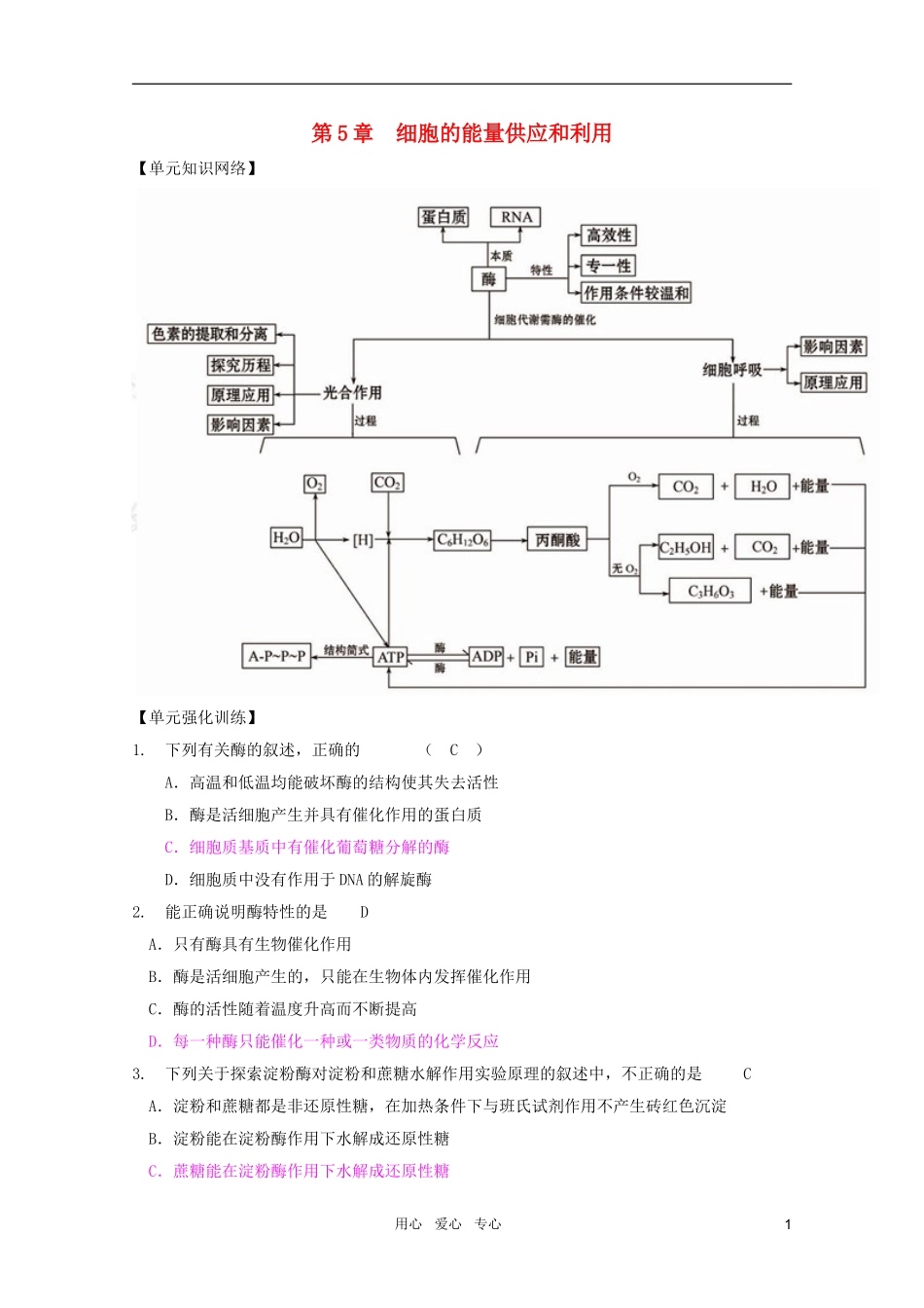 2011高考生物一轮复习 第5章 细胞的能量供应和利用精品复习学案 必修1_第1页