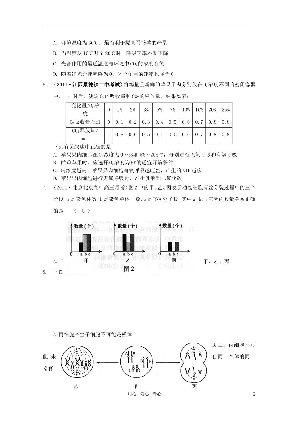 2011版高中生物二轮复习 专题高考综合演练学案（一）新课标_第2页