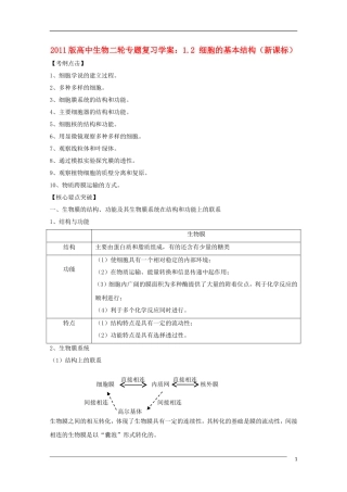 2011版高中生物二轮专题 1.2 细胞的基本结构复习学案 新课标