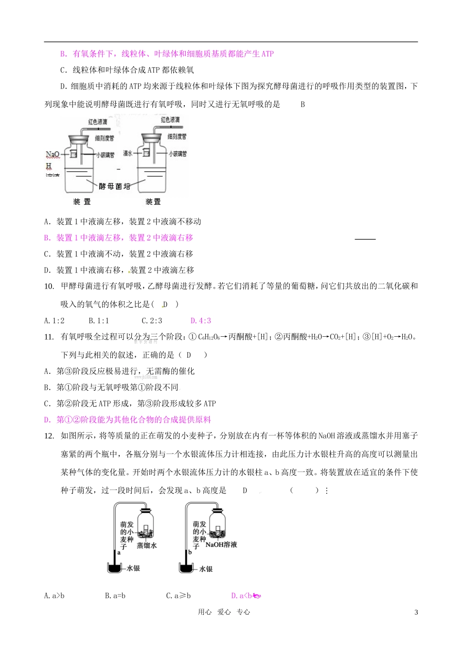 2011版高中生物一轮复习 第5章 细胞的能量供应和利用精品学案 新人教版必修1_第3页