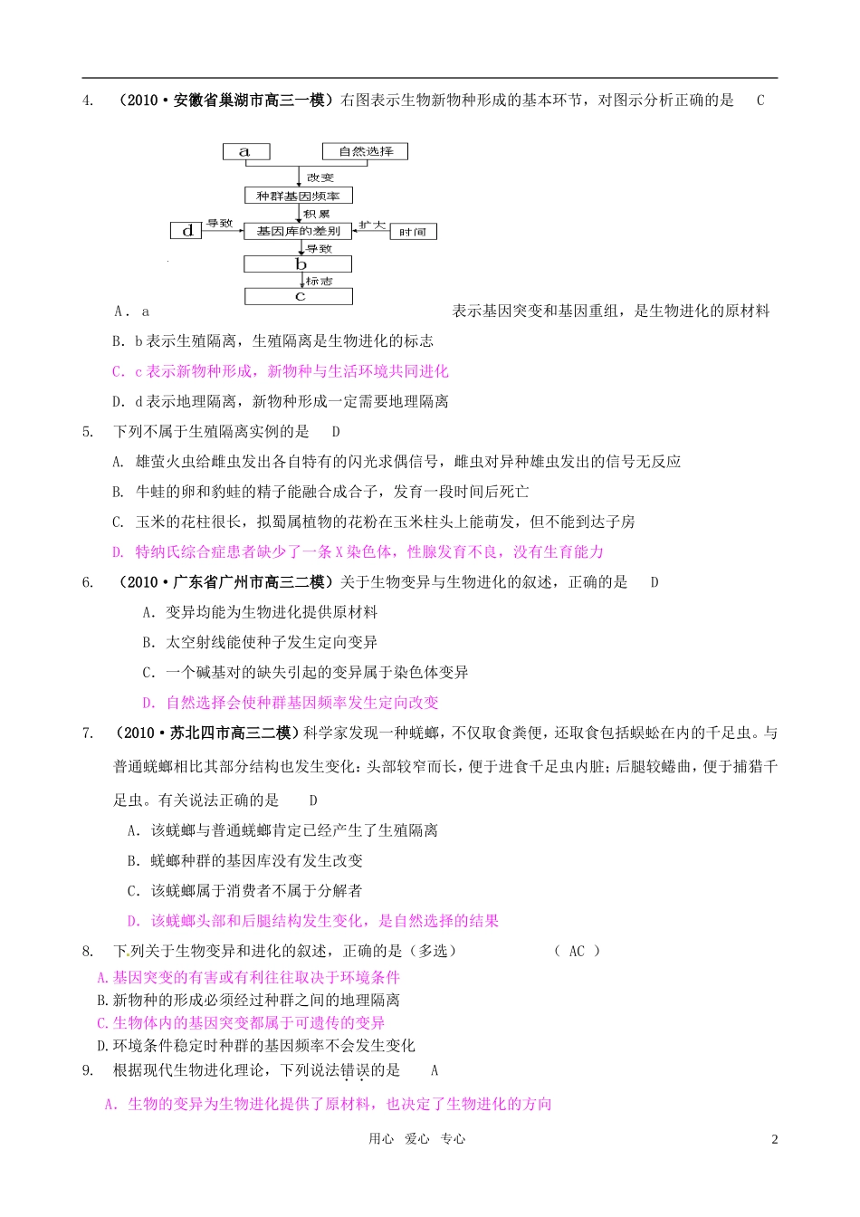 2011版高中生物一轮复习 第7章 现代生物进化理论单元复习精品学案 新人教版必修2_第2页