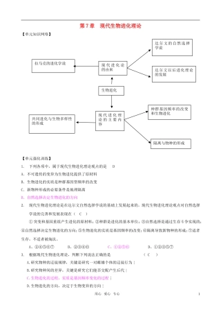 2011版高中生物一轮复习 第7章 现代生物进化理论单元复习精品学案 新人教版必修2