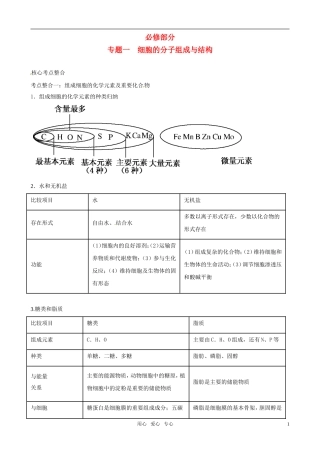 2011高三生物二轮复习 专题1 细胞的分子组成与结构学案