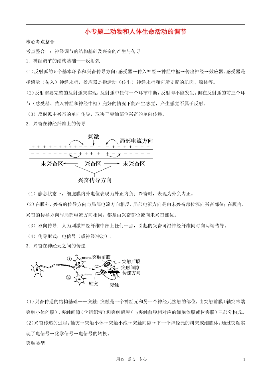 2011高三生物二轮复习 专题5 个体的稳态与调节2 动物生命活动的调节学案_第1页