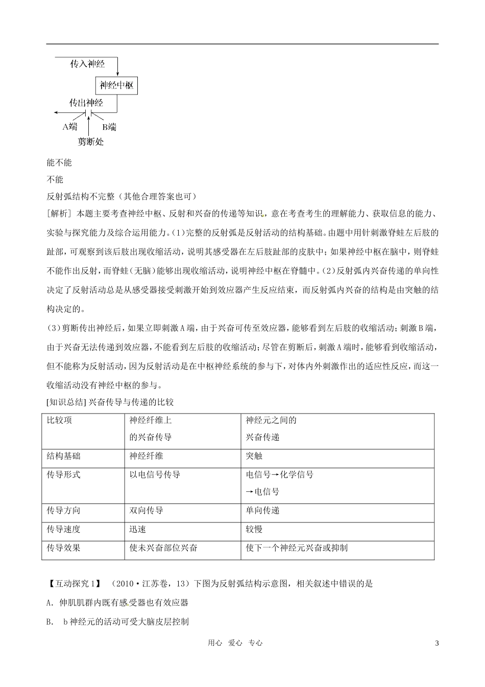 2011高三生物二轮复习 专题5 个体的稳态与调节2 动物生命活动的调节学案_第3页
