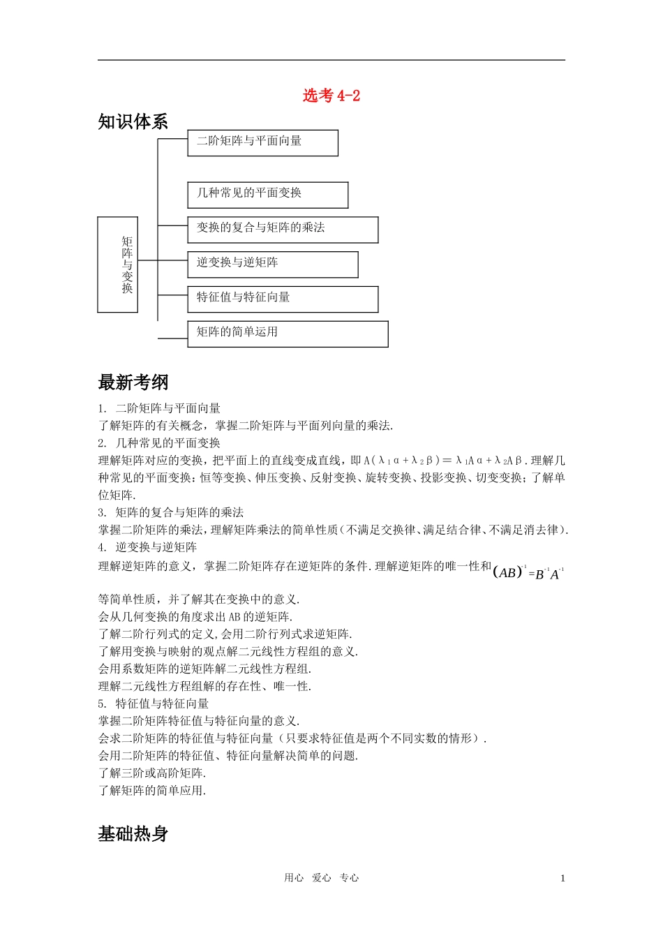 2011高考数学一轮复习 矩阵与变换素材 苏教版选修4-2_第1页