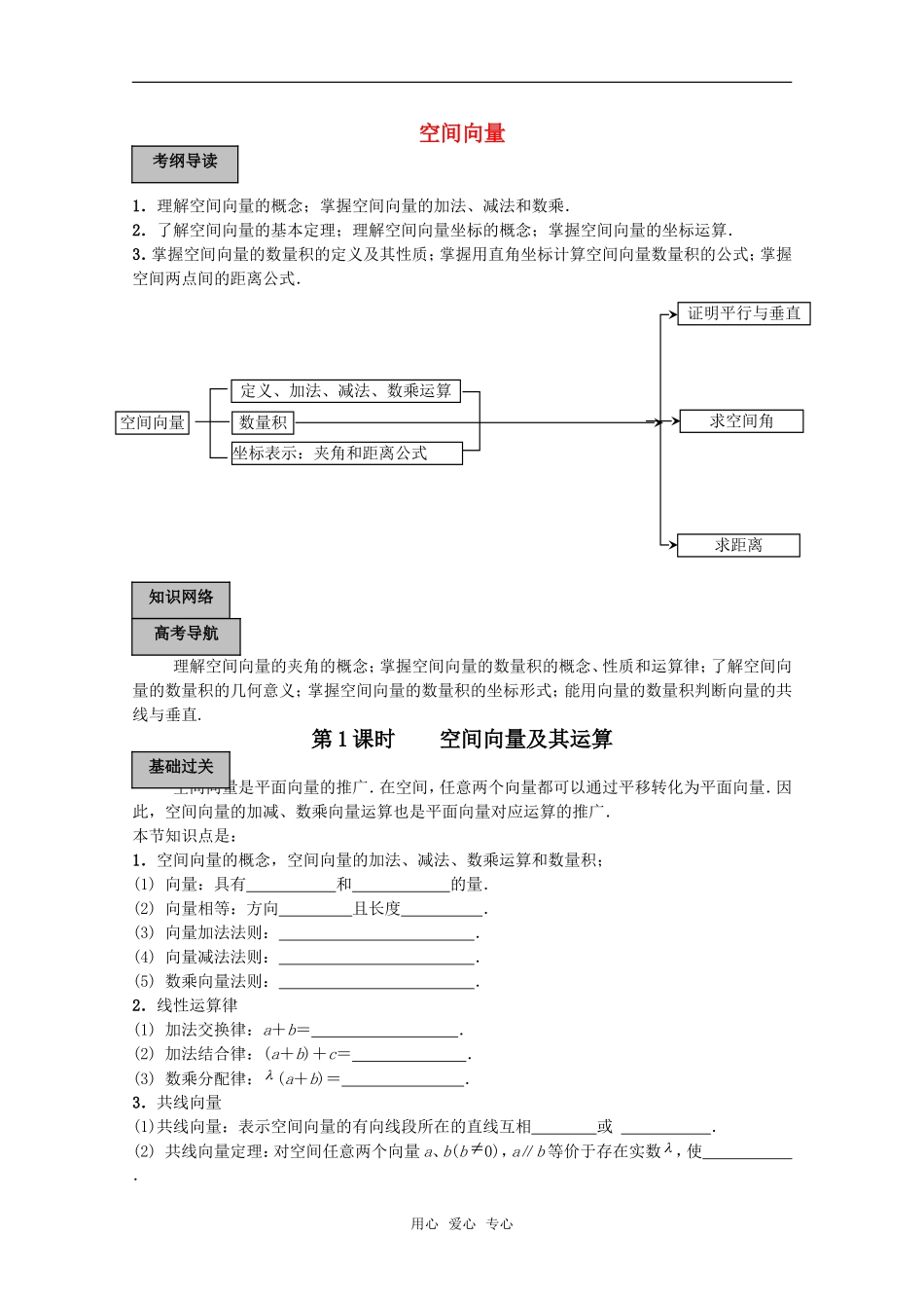 2011高考数学一轮复习精讲精练系列 空间向量教案（上册）_第1页