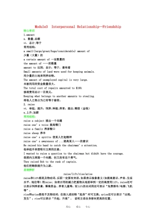 2011高三英语第一轮总复习 Module3 Interpersonal Relationship--Friendship金品学案 外研版选修6