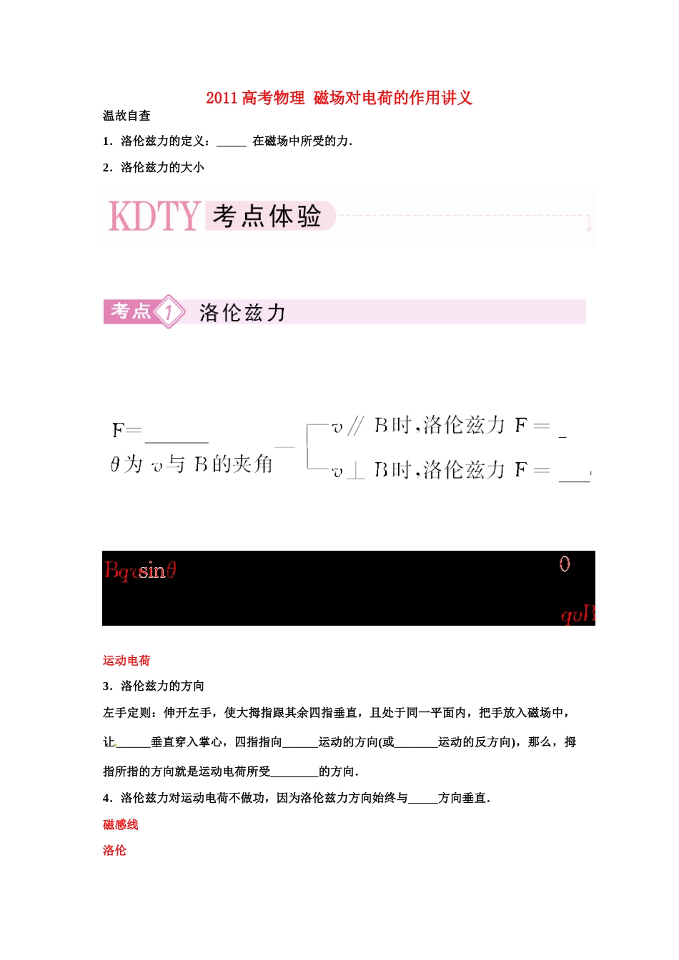 2011高考物理 磁场对电荷的作用讲义_第1页