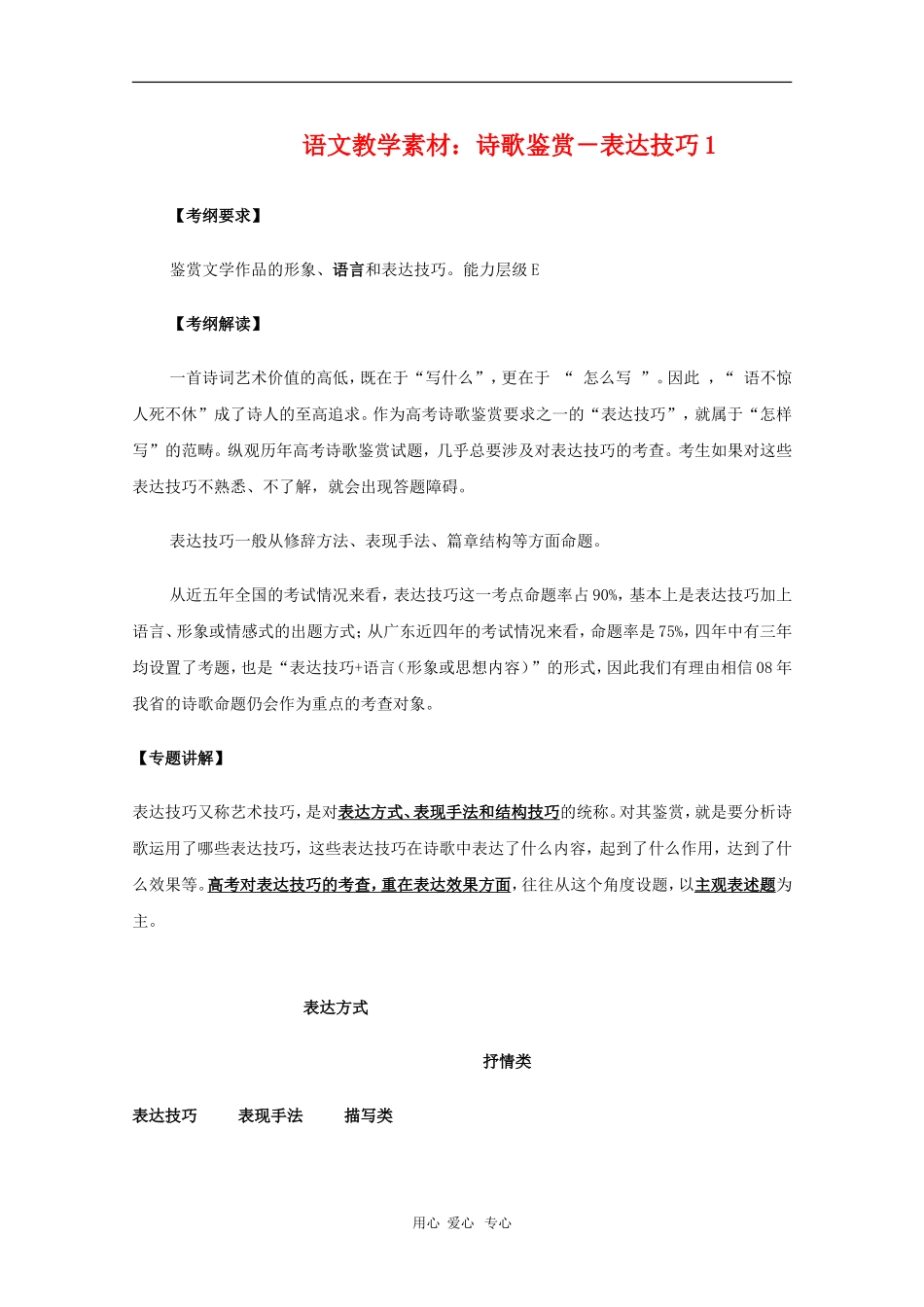 2011高三语文高考 诗歌鉴赏－表达技巧1教学素材_第1页