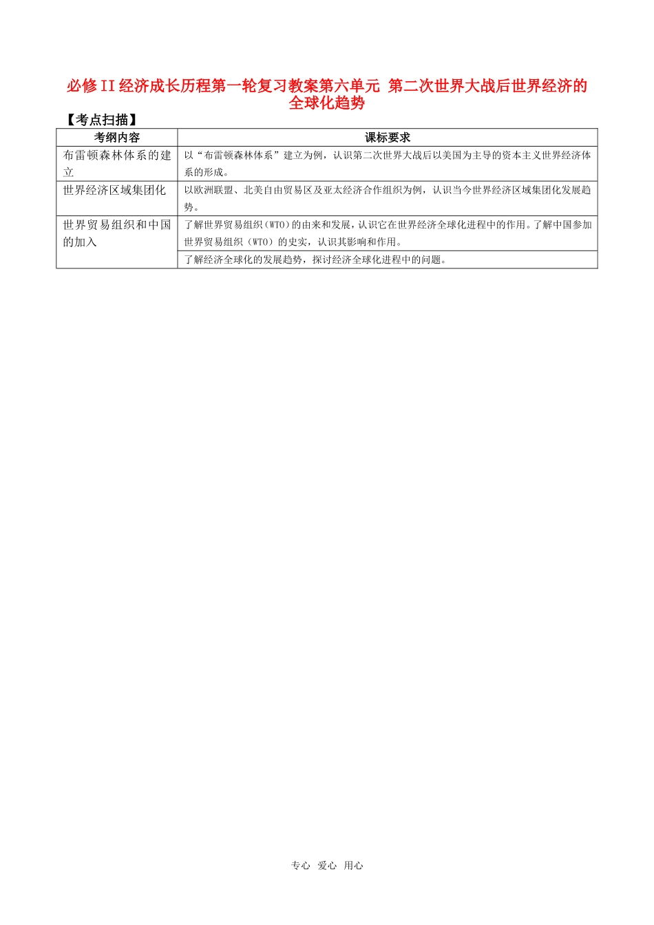 2011高中历史一轮复习 《经济成长历程》 第六单元 第二次世界大战后世界经济的全球化趋势教案 新人教版必修2_第1页