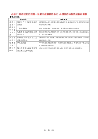 2011高中历史一轮复习 《经济成长历程》 第四单元 各国经济体制的创新和调整教案 新人教版必修2