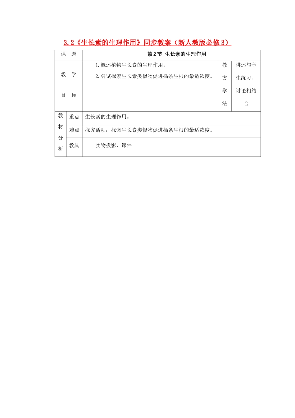 2011高中生物 3.2《生长素的生理作用》同步教案 新人教版必修3_第1页