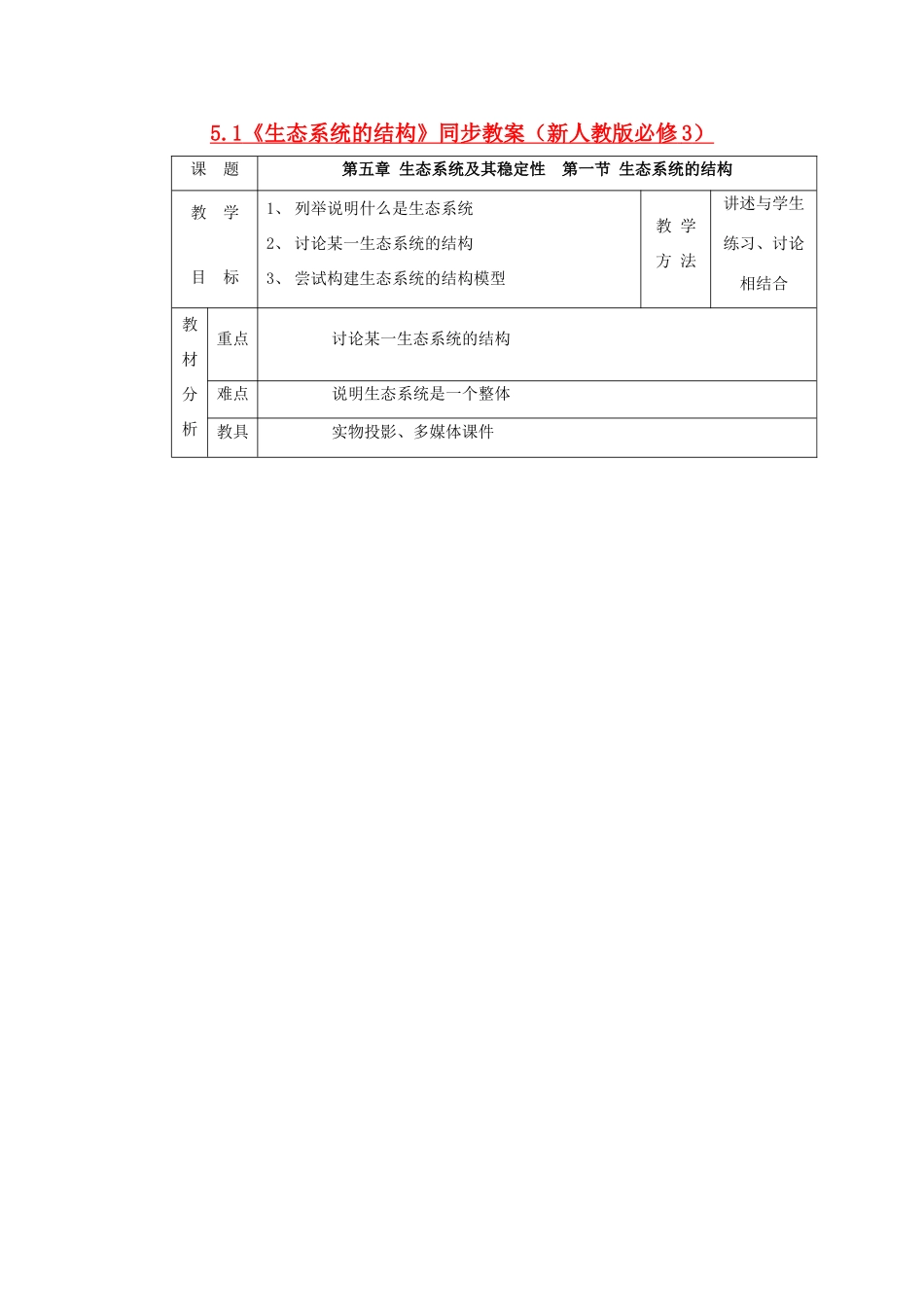 2011高中生物 5.1《生态系统的结构》同步教案 新人教版必修3_第1页