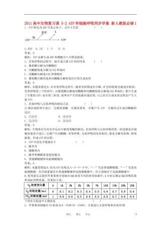 2011高中生物复习课 5-2 ATP和细胞呼吸同步学案 新人教版必修1
