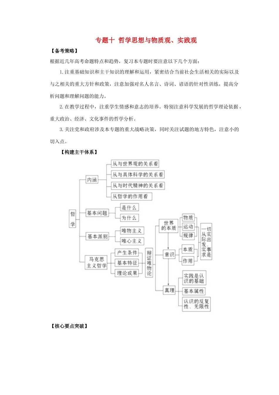 2011高考政治二轮复习 专题10 哲学思想与物质观、实践观学案_第1页