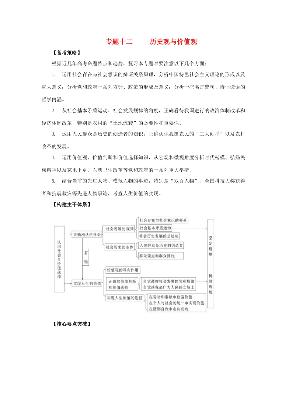 2011高考政治二轮复习 专题12 历史观与价值观学案_第1页