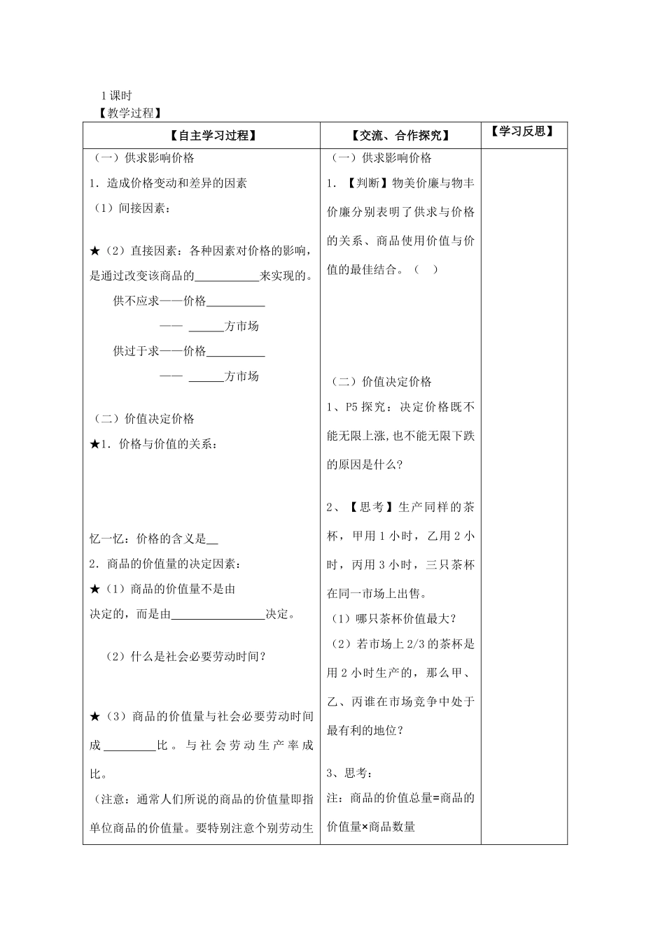 2011高中政治 1.2.1影响价格的因素教学案 新人教必修1_第2页