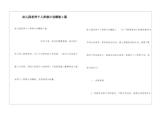 幼儿园教师个人研修计划模板5篇