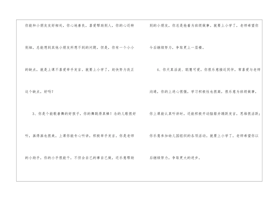 幼儿园评语集锦15篇_第2页