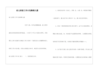 幼儿班级工作计划集锦九篇