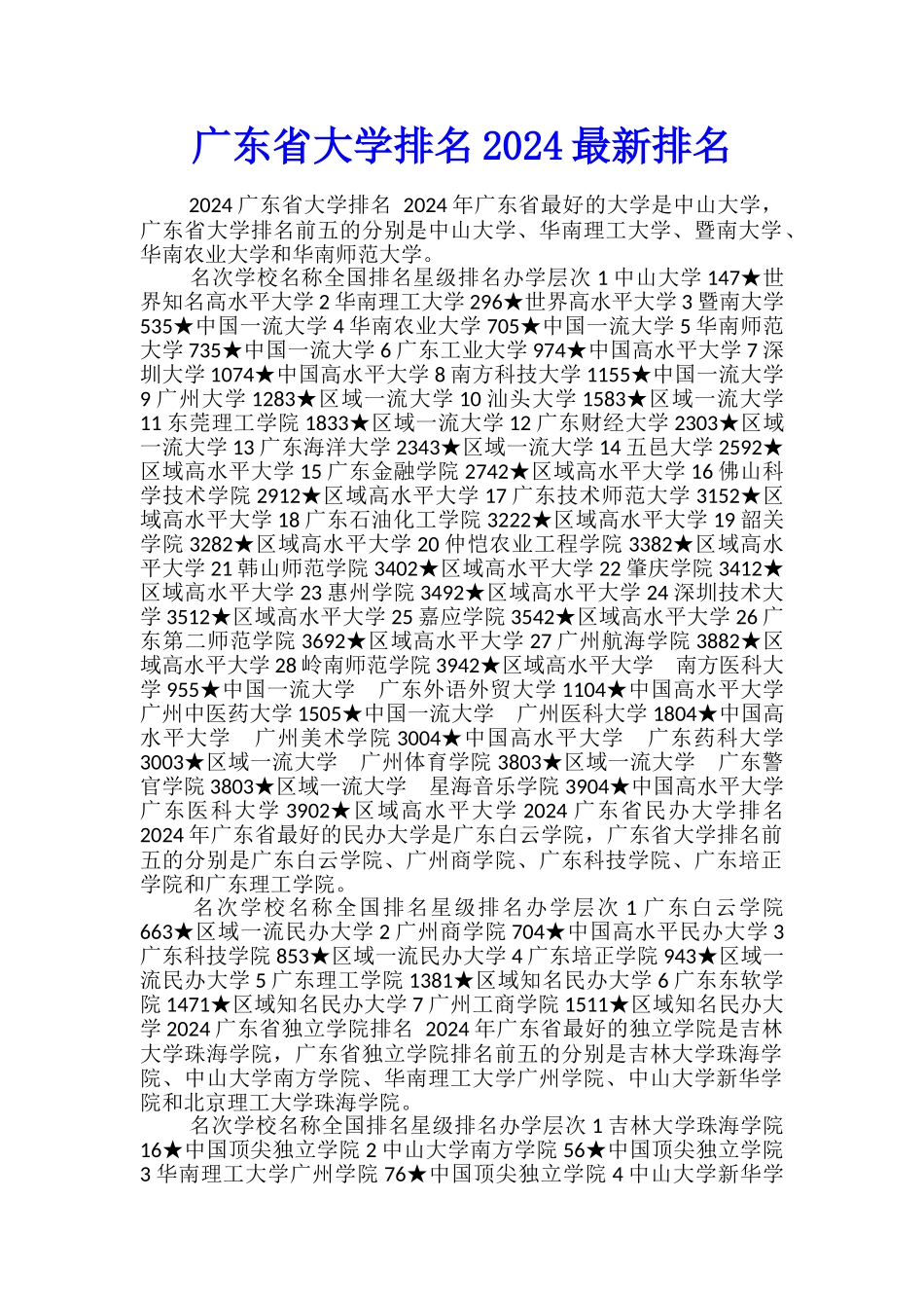 广东省大学排名2024最新排名_第1页