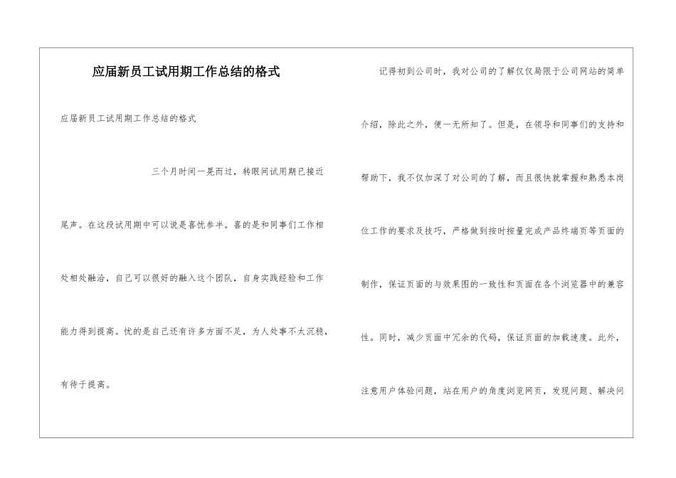 应届新员工试用期工作总结的格式_第1页